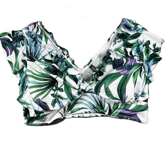 Torrid Wireless Ruffle Sleeve Bikini Top Green Susie Tropical Size 2 18-20 G283 - Picture 1 of 9